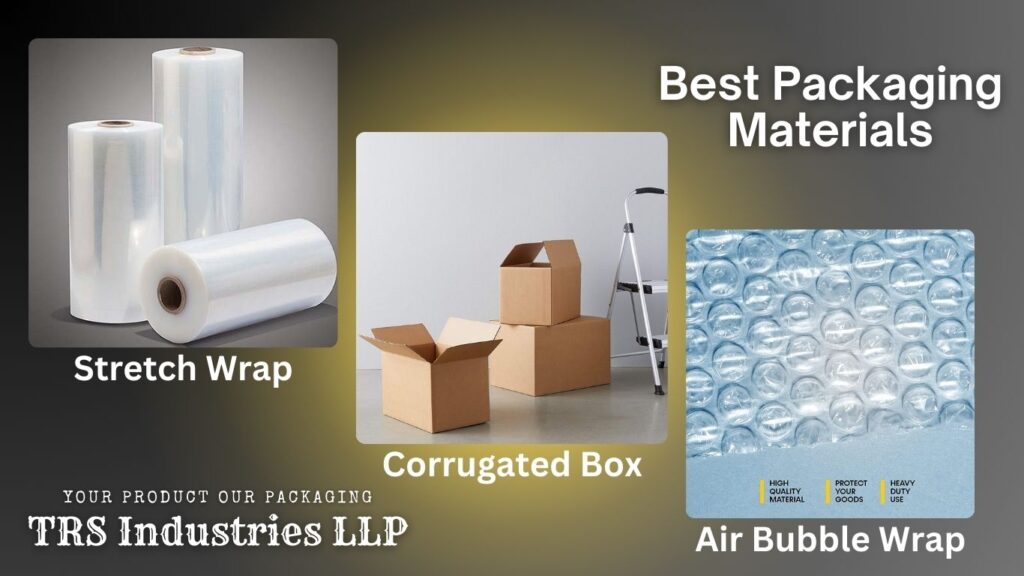An image of packaging material including stretch wrap, corrugated box and Air Bubble Wrap